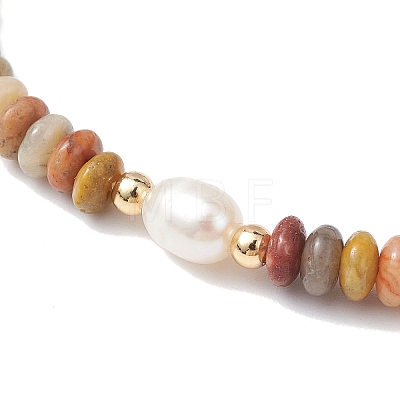 Natural Crazy Agate Rondelle & Pearl Beaded Stretch Bracelets BJEW-JB09918-05-1