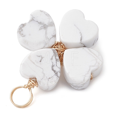 Natural Howlite Clover Pendants PALLOY-JF03180-01-1