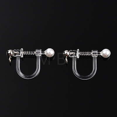 Resin Clip-on Earring Converter with Loops & ABS Plastic Imitation Pearl Beaded STAS-T064-01P-1