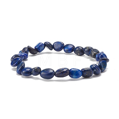 Natural Lapis Lazuli Nuggets Beads Stretch Bracelet BJEW-JB07144-03-1