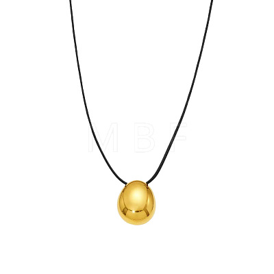 304 Stainless Steel Teardrop Pendant Adjustable Black Leather Cord Slider Necklaces for Women WG7319D-01-1