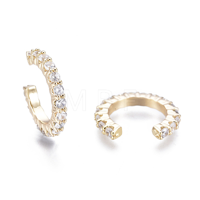 Brass Micro Pave Clear Cubic Zirconia Cuff Earrings EJEW-I249-14G-1