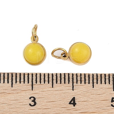 Ion Plating(IP) Natural Dyed Jade Half Round Charms with Jump Ring STAS-A097-05G-09-1