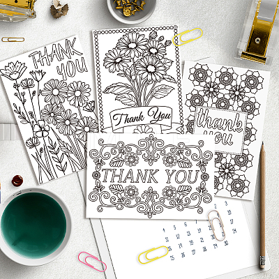 AHADERMAKER 1 Set Thank You Theme Coloring Paper Greeting Cards Sets AJEW-GA0007-26B-1