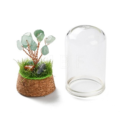 Natural Green Aventurine Chips Money Tree in Dome Glass Bell Jars with Wood Base Display Decorations DJEW-K030-02N-1