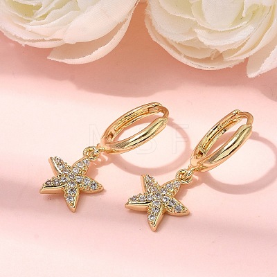 Starfish Brass Micro Pave Clear Cubic Zirconia Hoop Earrings EJEW-H180-28G-1