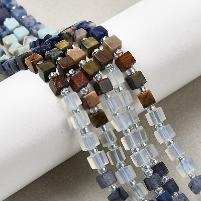 Opalite & Synthetic Turquoise & Natural Dyed White Jade & Howlite & Shoushan Stone & Sodalite Beads Strands G-H333-03E-1