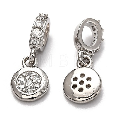 Brass Micro Pave Clear Cubic Zirconia European Dangle Charms ZIRC-H119-03-1