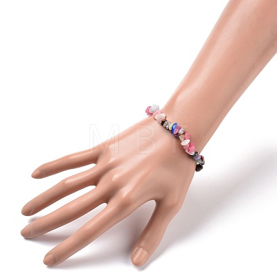 Mixed Gemstone Chips Stretch Bracelet for Women BJEW-JB08431-01-1
