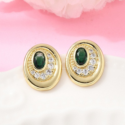 Brass Micro Pave Cubic Zirconia Stud Earrings EJEW-G471-13G-03-1