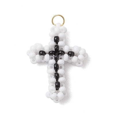 Beaded Cross Charms PALLOY-GD00002-02-1