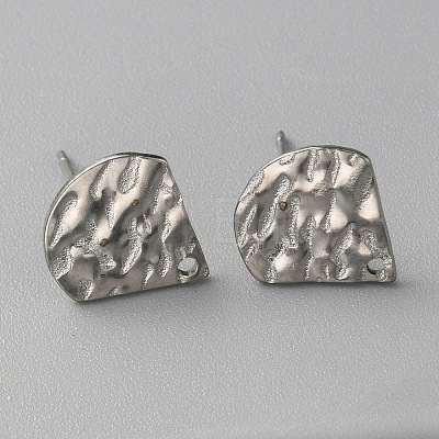 304 Stainless Steel Textured Geometry Stud Earring Findings with Hole STAS-WH0027-54M-1