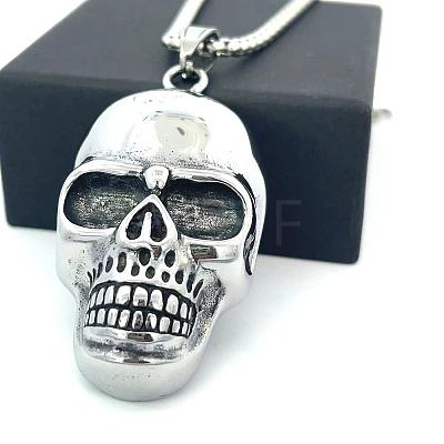Punk Retro 304 Stainless Steel Skull Pendant Necklaces for Women Men SH9006-1