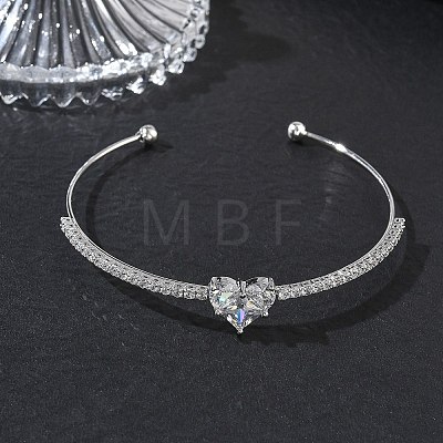 Brass Micro Pave Clear Cubic Zirconia Cuff Bangles KK-D112-04P-1