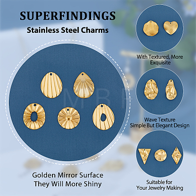 SUPERFINDINGS 24Pcs 12 Style Textured 201 Stainless Steel Pendants STAS-FH0001-98-1