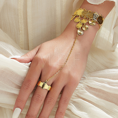 Vintage Brass Gold Coin Link Ring Bracelets for Women OX7781-1