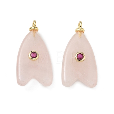 Brass & Natural Rose Quartz & Cubic Zirconia Pendants GG-CBAD360-20G-10-1