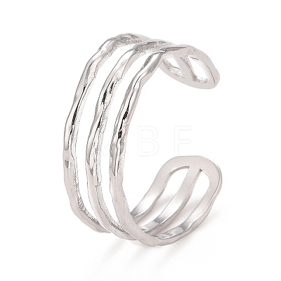 Non-Tarnish 304 Stainless Steel Triple Line Open Cuff Ring for Women X-RJEW-C025-12P-1