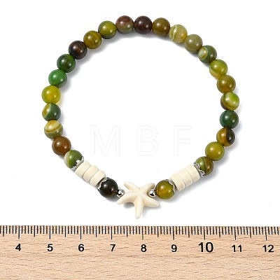 Natural Striped Agate/Banded Agate & Synthetic Turquoise Beads Stretch Bracelets for Women BJEW-JB13811-1