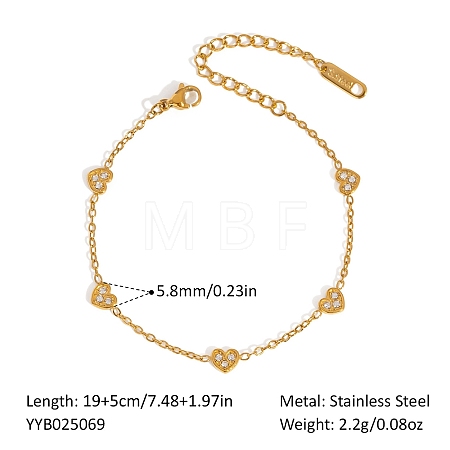 304 Stainless Steel Micro Pave Clear Cubic Zirconia Link Chain Bracelets for Women XX6576-16-1