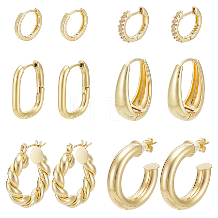 6 Pairs Brass Hoop Earring & Stud Earring Sets EJEW-UN0005-41-1