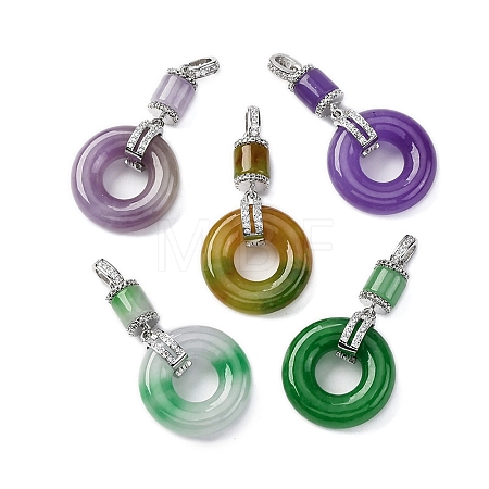 Dyed Natural Myanmar Jade Flower Column Donut Pendants KK-Q050-04-1