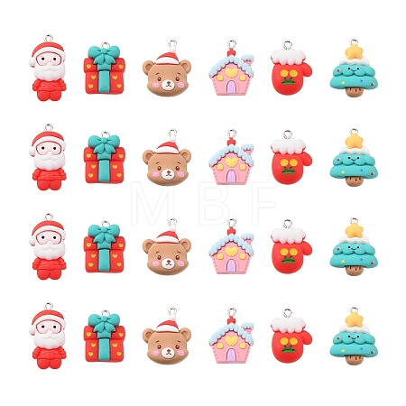 24Pcs 6 Styles Christmas Opaque Resin Pendants RESI-FS0001-43-1