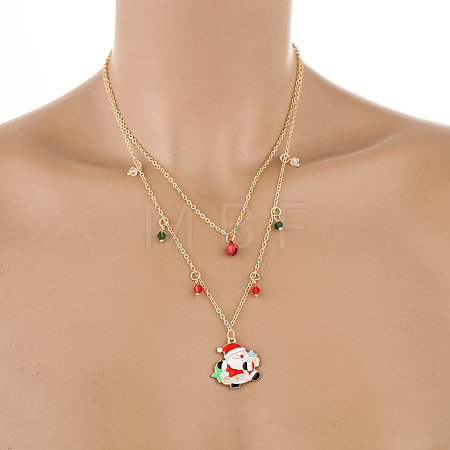 Alloy Enamel Santa Claus and Bicone Glass Pendant Double Layer Necklaces for women FS-WGBB294-01-1
