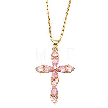 Colorful Zircon Cross Necklace Hip Hop Fashion Diamond Sweater Chain NKB266 ST4741694-1