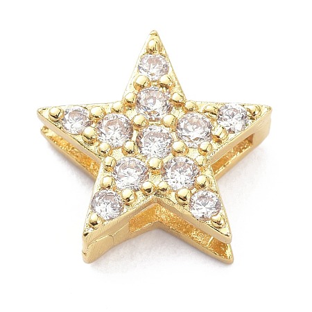 Brass Micro Pave Clear Cubic Zirconia Slide Charms ZIRC-P085-03G-1