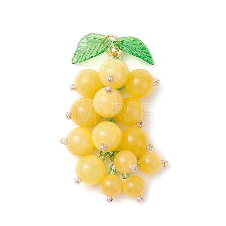 Dyed Natural Yellow Jade & Glass Seed Beaded Grape Pendants PALLOY-MZ00872-03-1