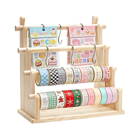 1 Set Multi-layer Wooden Jewelry Display Riser Stands for Stickers ODIS-NB0001-73-1