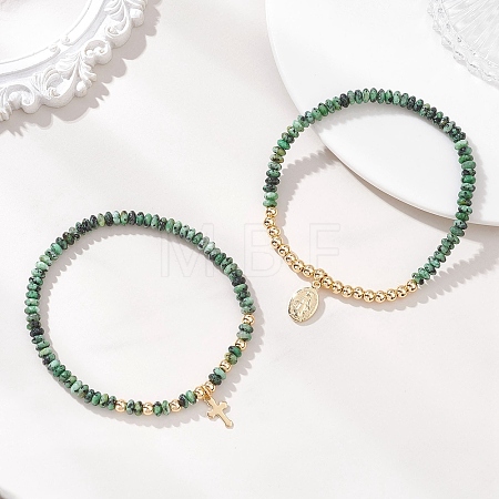 2Pcs Natural African Turquoise(Jasper) Beads Stretch Bracelets BJEW-JB13415-01-1