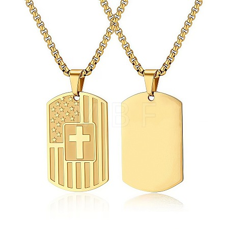 304 Stainless Steel American Flag Dog Tag Cross Pendant Necklaces for Men WG60E26-02-1