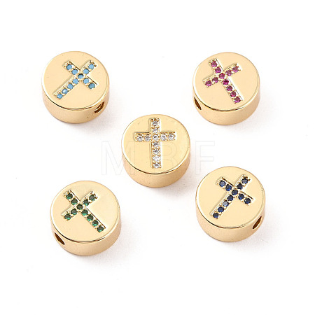Rack Plating Brass Micro Pave Cubic Zirconia Beads ZIRC-C035-19G-1