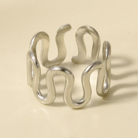 Geometric 304 Stainless Steel Adjustable Cuff Open Rings for Women WL5945-1-1