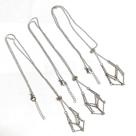 3Pcs 304 Stainless Steel Bar Link Chains Macrame Pouch Empty Stone Holder for Pendant Necklaces Making NJEW-AB00028-1