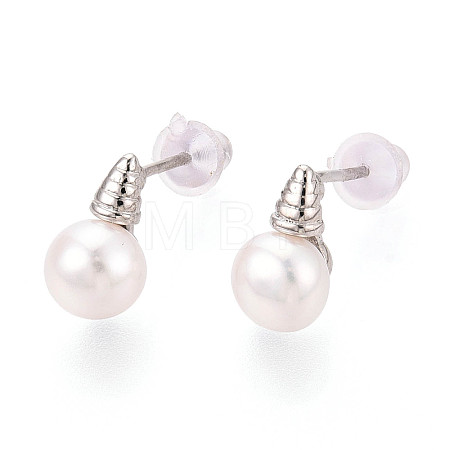Brass & Natural Pearl Stud Earrings PEAR-N020-WX12-1