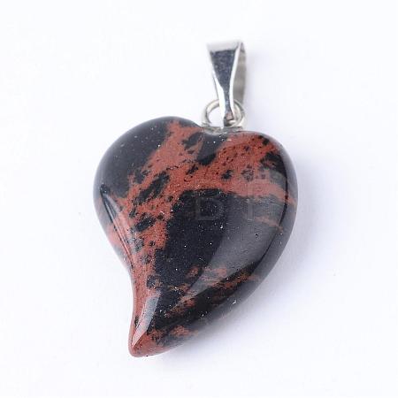 Natural Mahogany Obsidian Pendants with Brass Findings G-R390-07-1