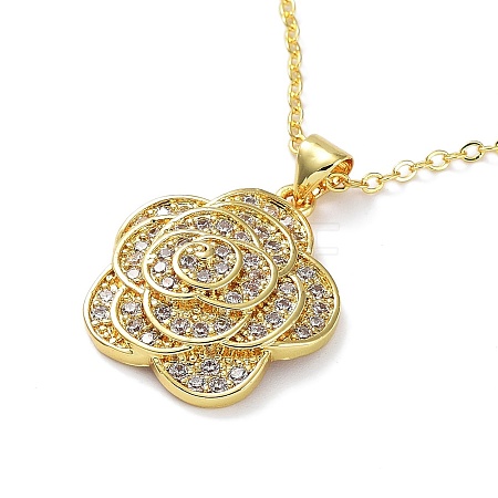 Golden Brass Rhinestone Pendant Necklace with Cable Chains NJEW-P278-A05-1