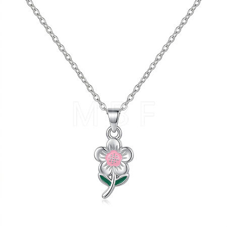 304 Stainless Steel Enamel Pink Flower Pendant Necklaces for Women WGD8704-01-1