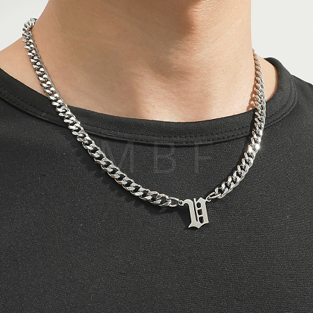 304 Stainless Steel Initial Pendant Cuban Link Chain Necklaces FS-WGB15F2-12-1