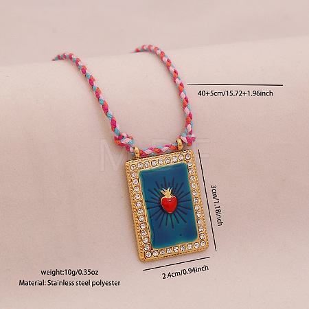 304 Stainless Steel Enamel Rectangle Medal with Heart Pendnat Necklaces FS-WGFFC06-01-1