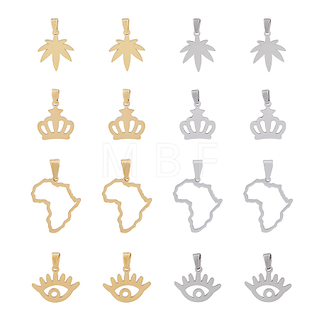 16Pcs 8 Style PVD Vacuum Plating 304 Stainless Steel Pendants STAS-DC0013-08-1