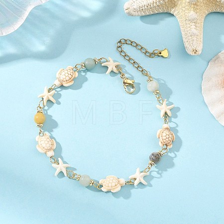 Ocean Starfish Turtle Anklets AJEW-AN00847-03-1