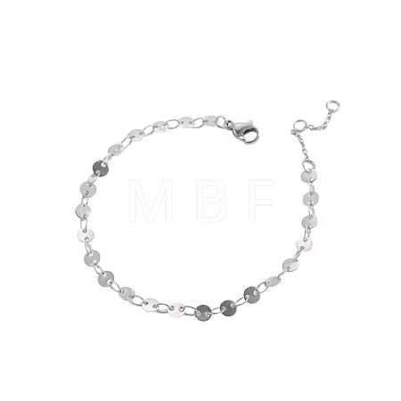 304 Stainless Steel Flat Sequin Chains Bracelets BJEW-OY001-03P-1