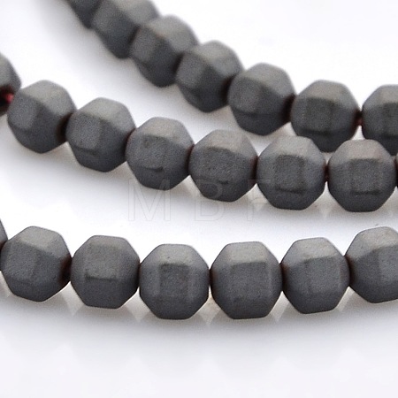 Frosted Electroplate Non-magnetic Synthetic Hematite Faceted Round Beads Strands G-P061-36-1