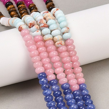 Natural Tiger Eye & Dyed White Jade & Whit Shell & Synthetic Shoushan Stone Beads Strands G-Z135-C08-1