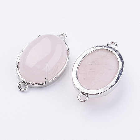 Brass Natural Rose Quartz Links connectors LS-G-E398-04R-1