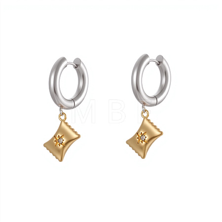 Christmas 304 Stainless Steel Clear Cubic Zirconia Two Tone Hoop Earrings FS-WG279DA-08-1